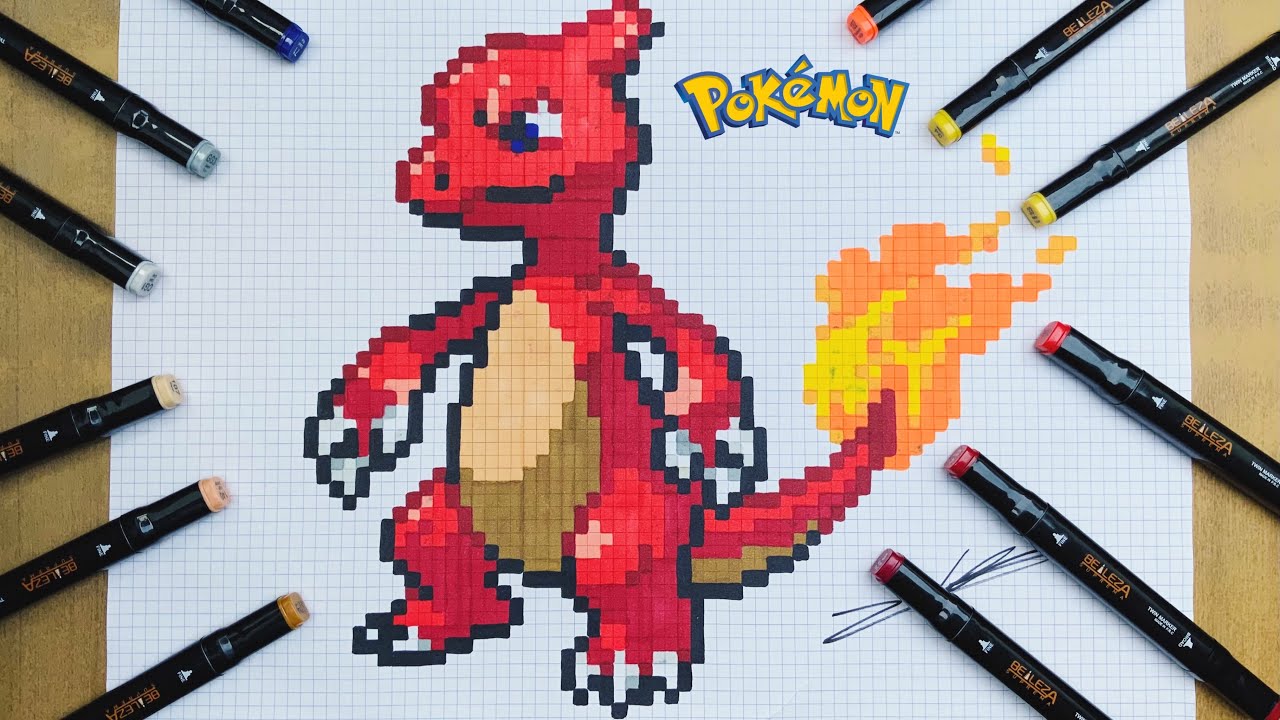TUTO DESSIN PIXEL ART REPTINCEL POKEMON / HOW TO DRAW CHARMELEON POKEMON PIXEL ART #3