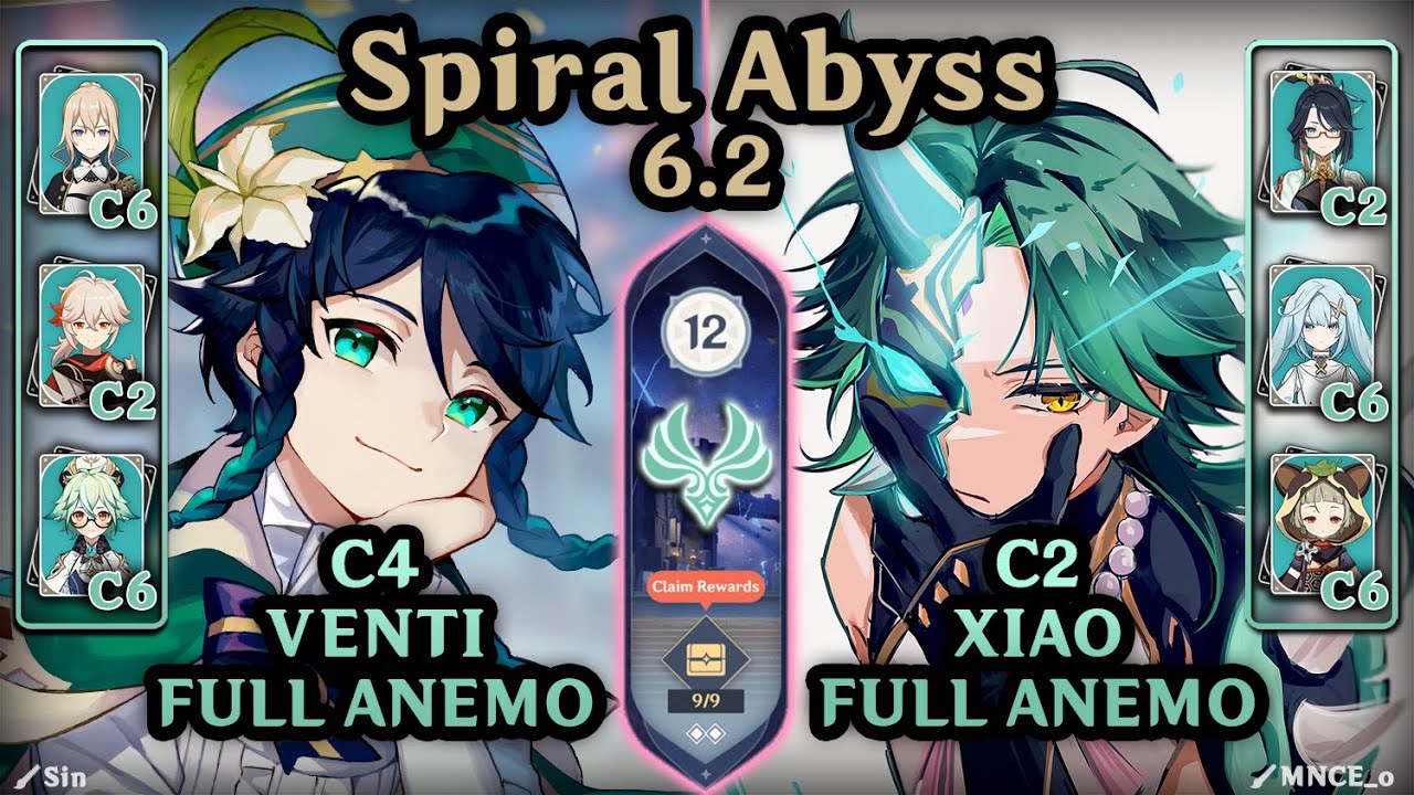 ANEMO ONLY Venti & Xiao Teams DOMINATE the NEW Spiral Abyss 6.2!! (F12 - 9*) | Genshin Impact