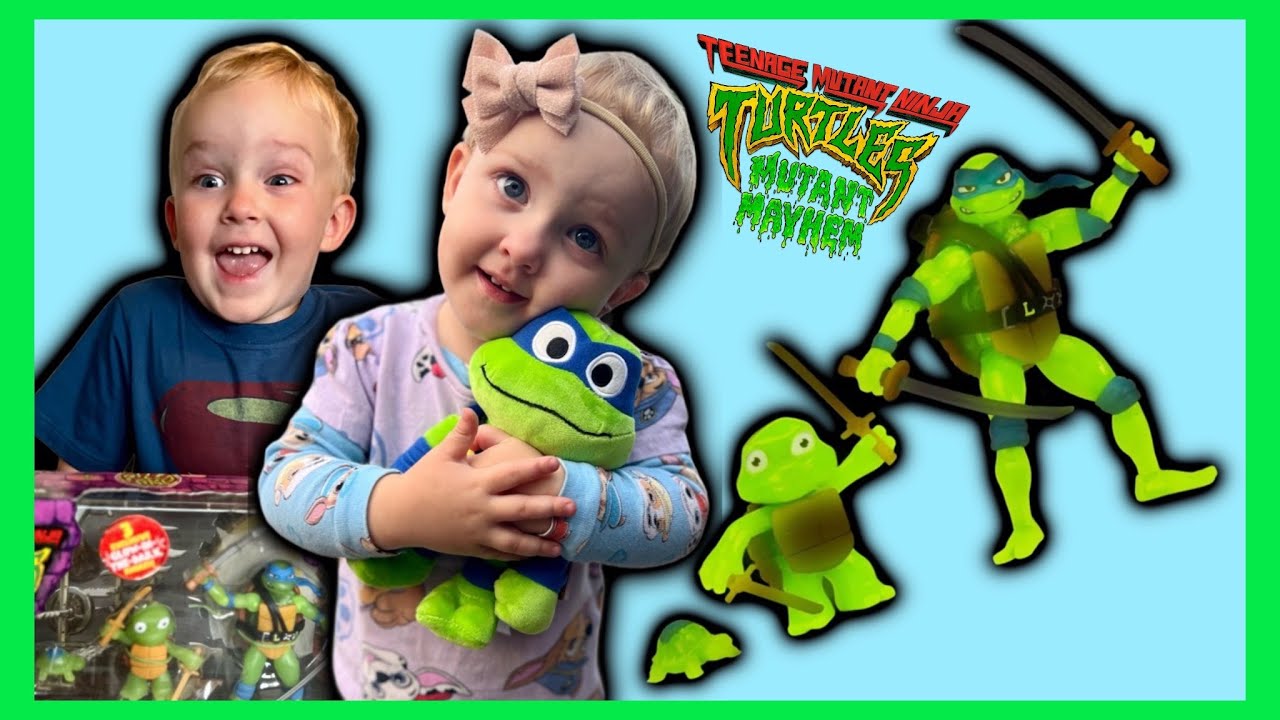 Milo and Indy's Glow in the Dark TMNT Mutant Mayhem Leo: Baby Turtle, Toddler Tot, and Ninja Turtle!
