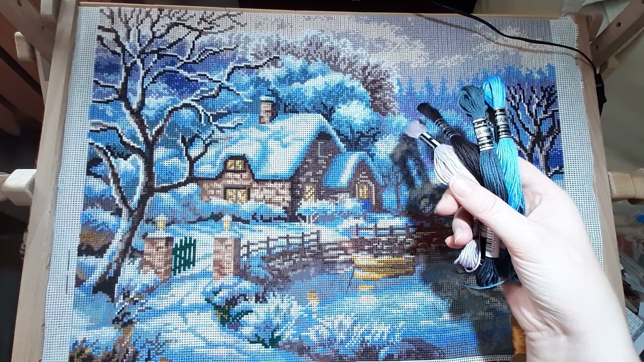 #2 Zimowy Krajobraz - Chata, kanwa z nadrukiem z coricamo, cross stitch