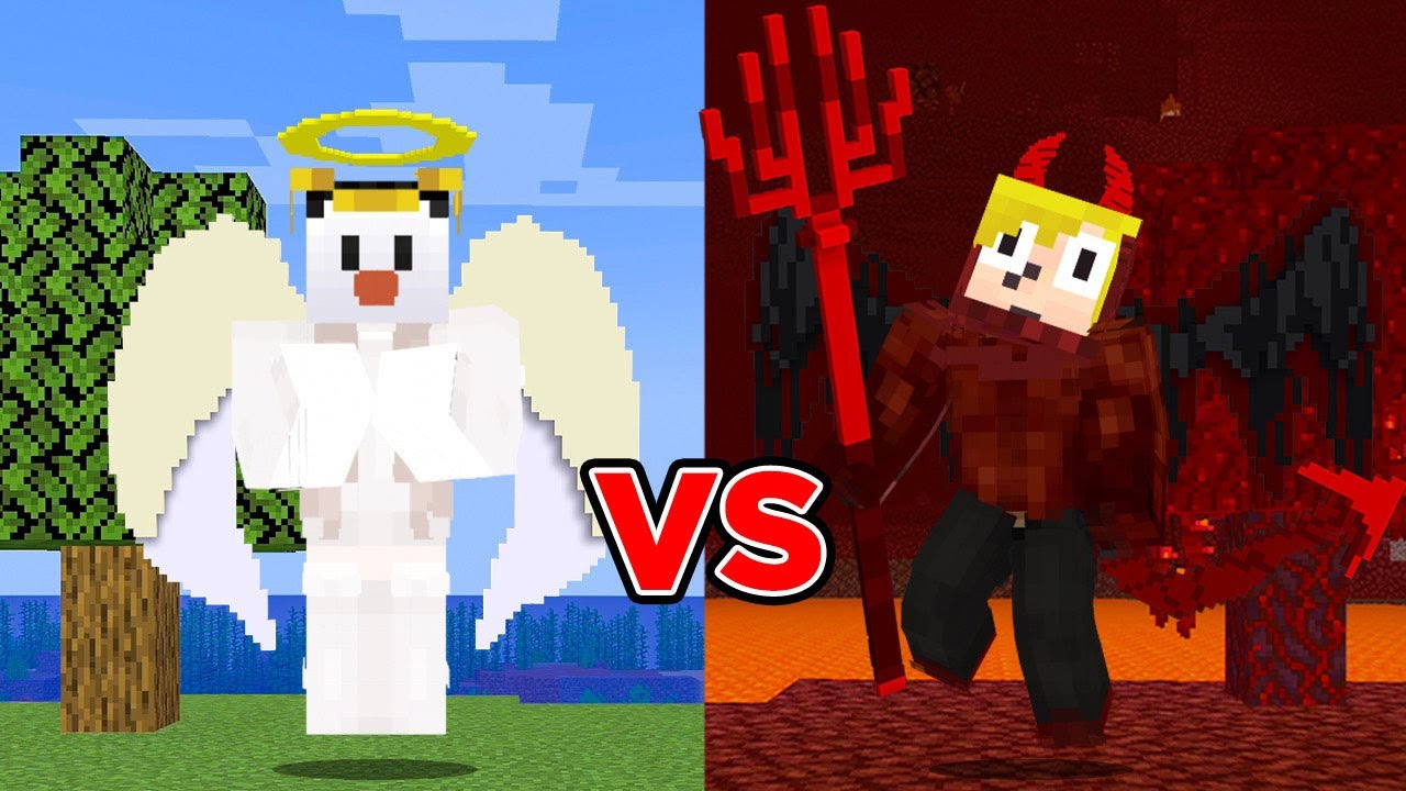 最強の天使武器で人間を守る天使 vs 最強の悪魔武器で人間を狩る悪魔【vsえんちょう。】【マイクラ】