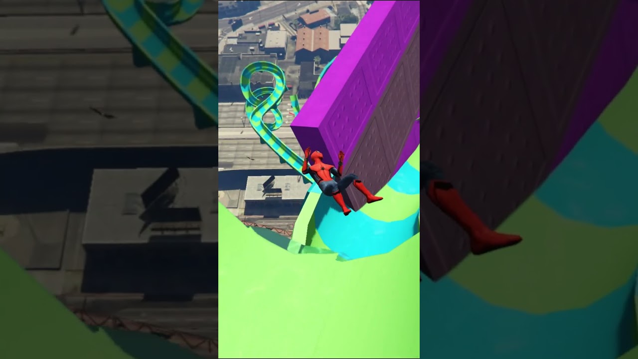 GTA 5 Epic Funny Water Slide Ragdoll V's Red Spiderman Ranger Water Slide Jump/Fail 337 
