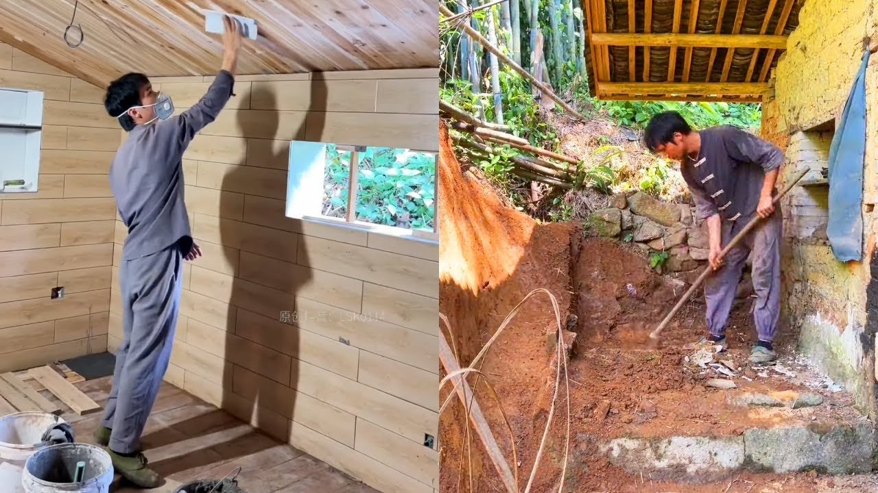 Man renovated an old house he bought 40 years ago for $5,000，Repairing a kitchen in the yard!