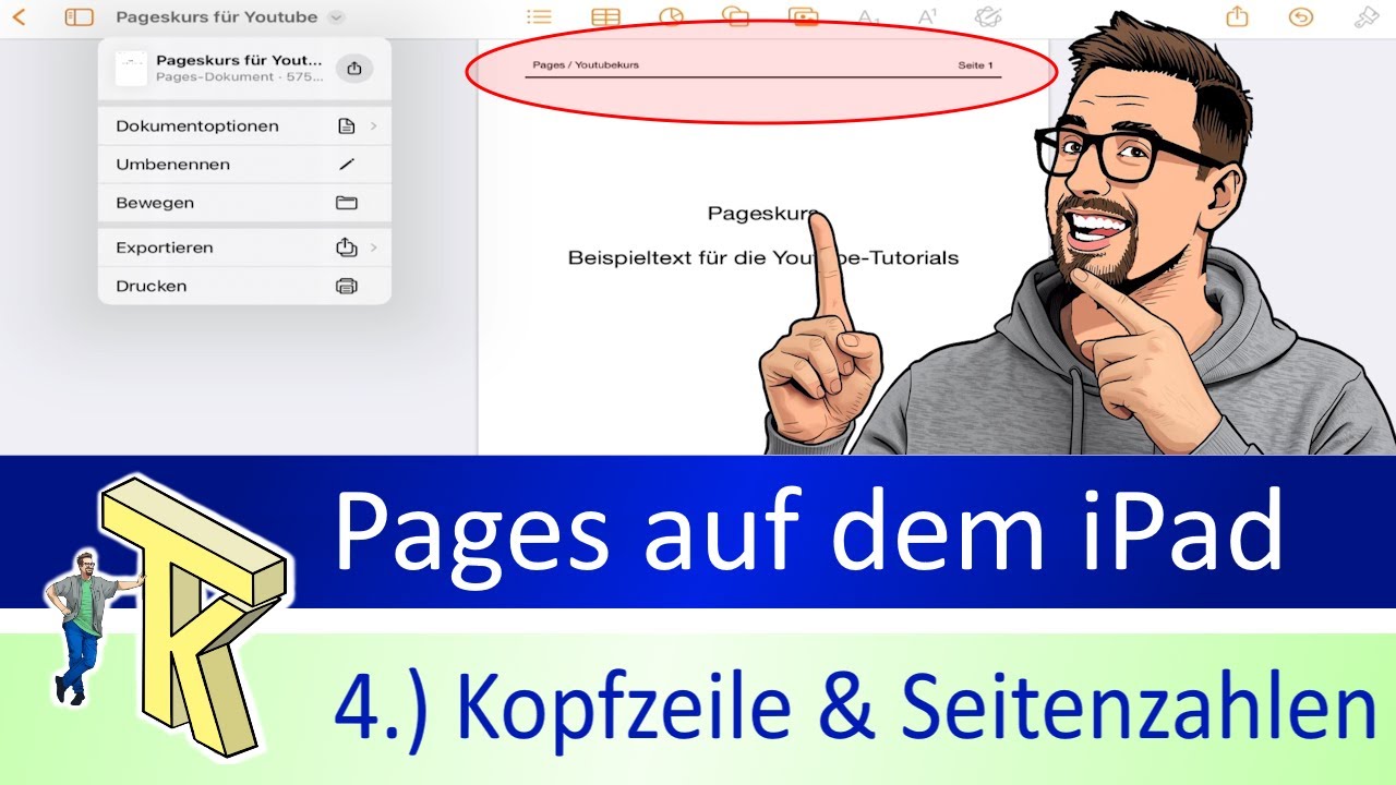 Pages auf dem iPad: 4. Kopf- (oder Fuß-)Zeile mit Seitenzahlen