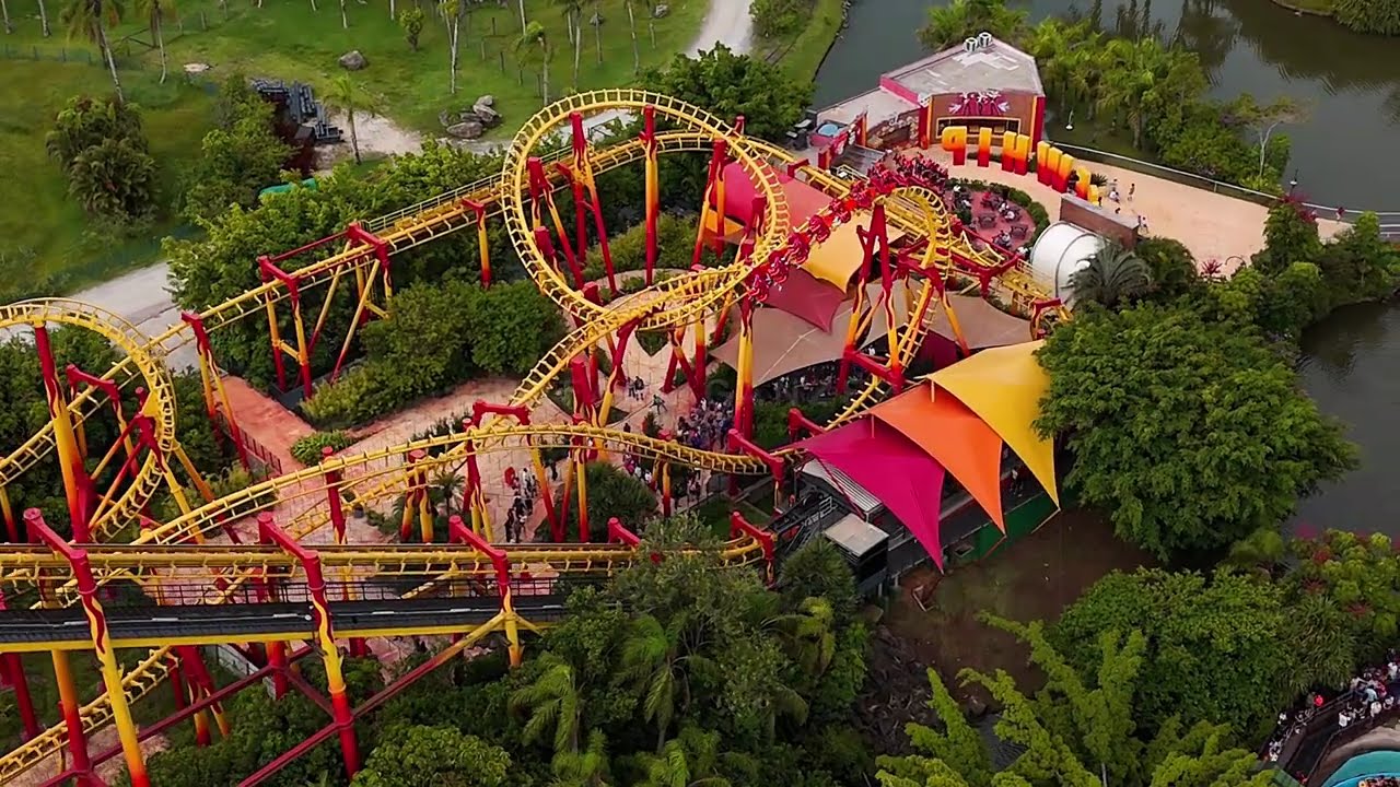 (4K) DRONE • FireWhip at Beto Carrero World • Inverted Roller Coaster in Brazil