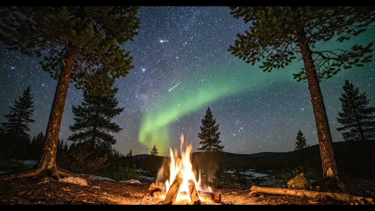 NO PODRÁS DEJAR DE MIRAR: 1 HORA DE FOGATA MÁGICA BAJO LA AURORA BOREAL 🌌🔥✨ – CALMA TOTAL