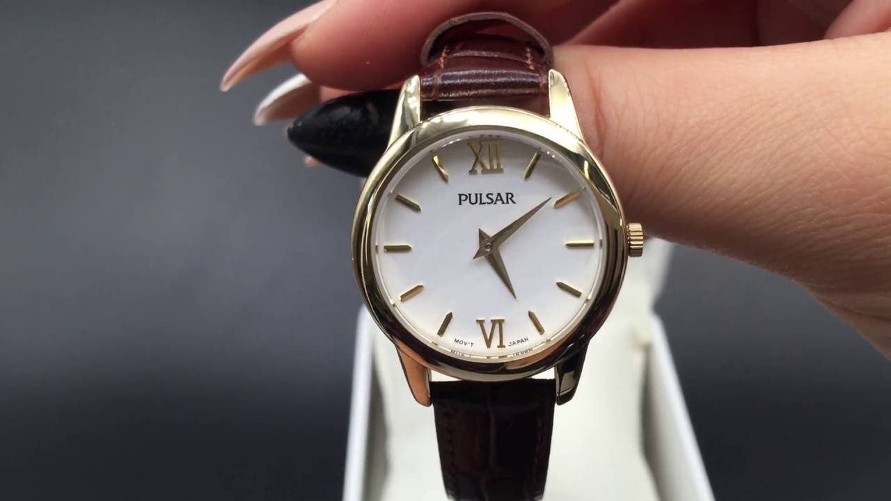 Chronos Watches Ladies Pulsar Gold Face Brown Leather Strap Watch PRW020