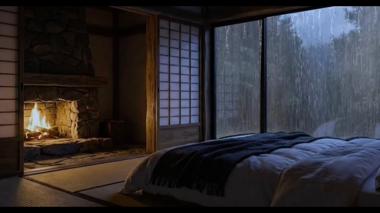 Rainy Night in a Cozy Cabin 🌧 Fireplace & Rain Sounds for Deep Sleep