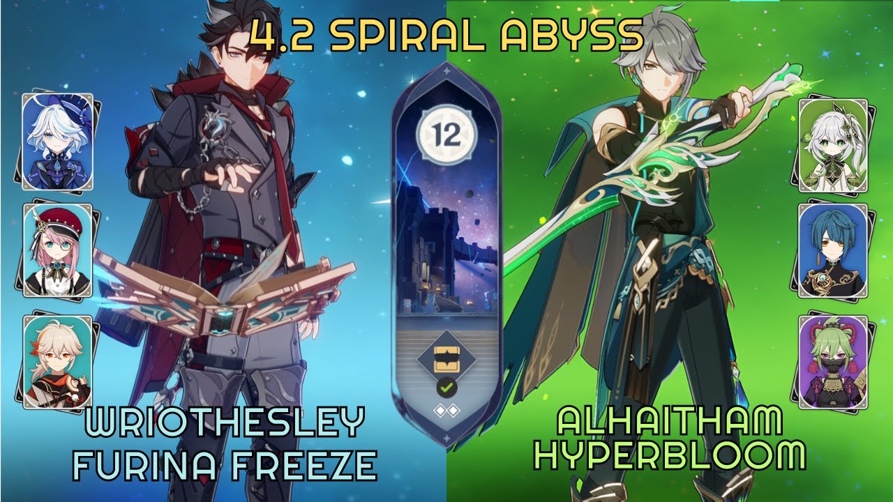 4.2 Spiral Abyss Floor 12 | C0 Wriothesley Furina Freeze & C0 Alhaitham Hyperbloom | Genshin Impact