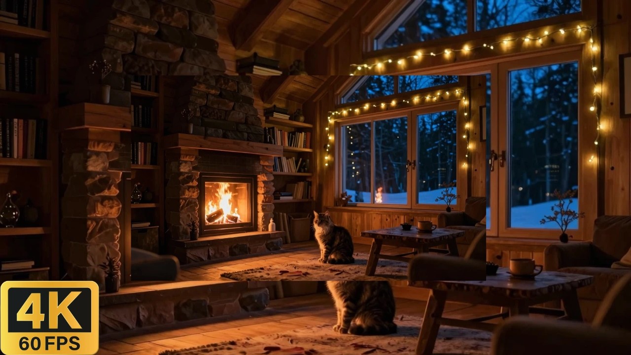 Cozy Fireplace with Heavy Rain & Thunderstorm Sounds | Relaxing Sleep Ambience 4K