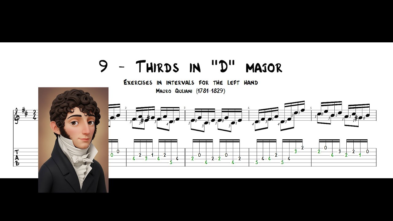 Mauro Giuliani Opus 1, Part Two | 9 - Thirds in "D" major | Left Hand Workout