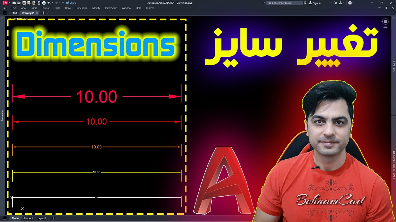 تغییر سایز عدد دایمنشن‌ها در اتوکد در هر مقیاسی - چرا اندازه گذاری اتوکد عدد دایمنشن رو نشون نمیده
