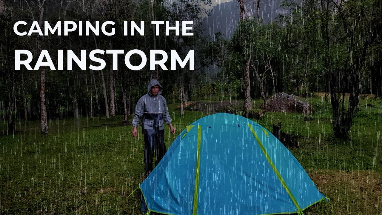 CAMPING IN THE RAINSTORM, SOLO CAMPING, RELAXING AND SLEEPING WITH RAIN SOUNDS. ASMR