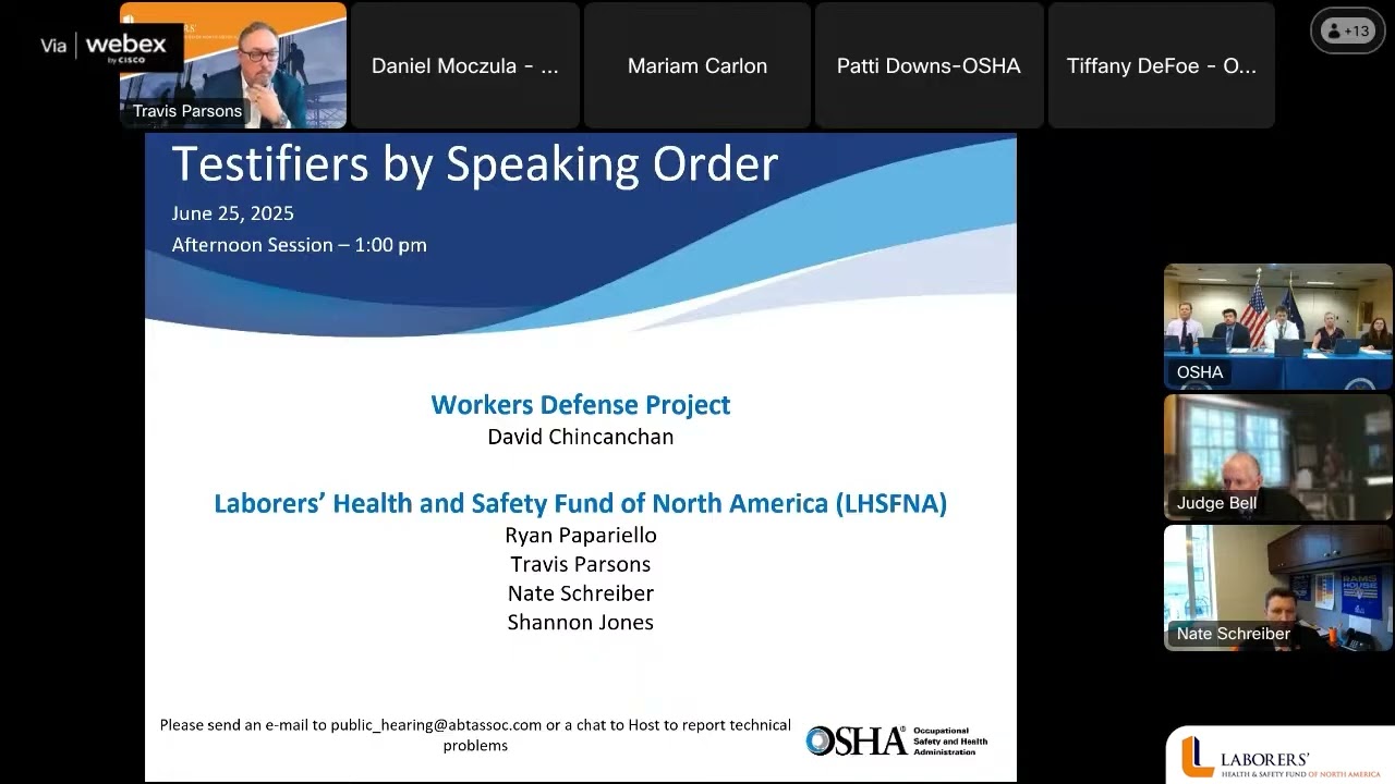 LHSFNA at Federal OSHA's public hearing on the proposed heat illness standard