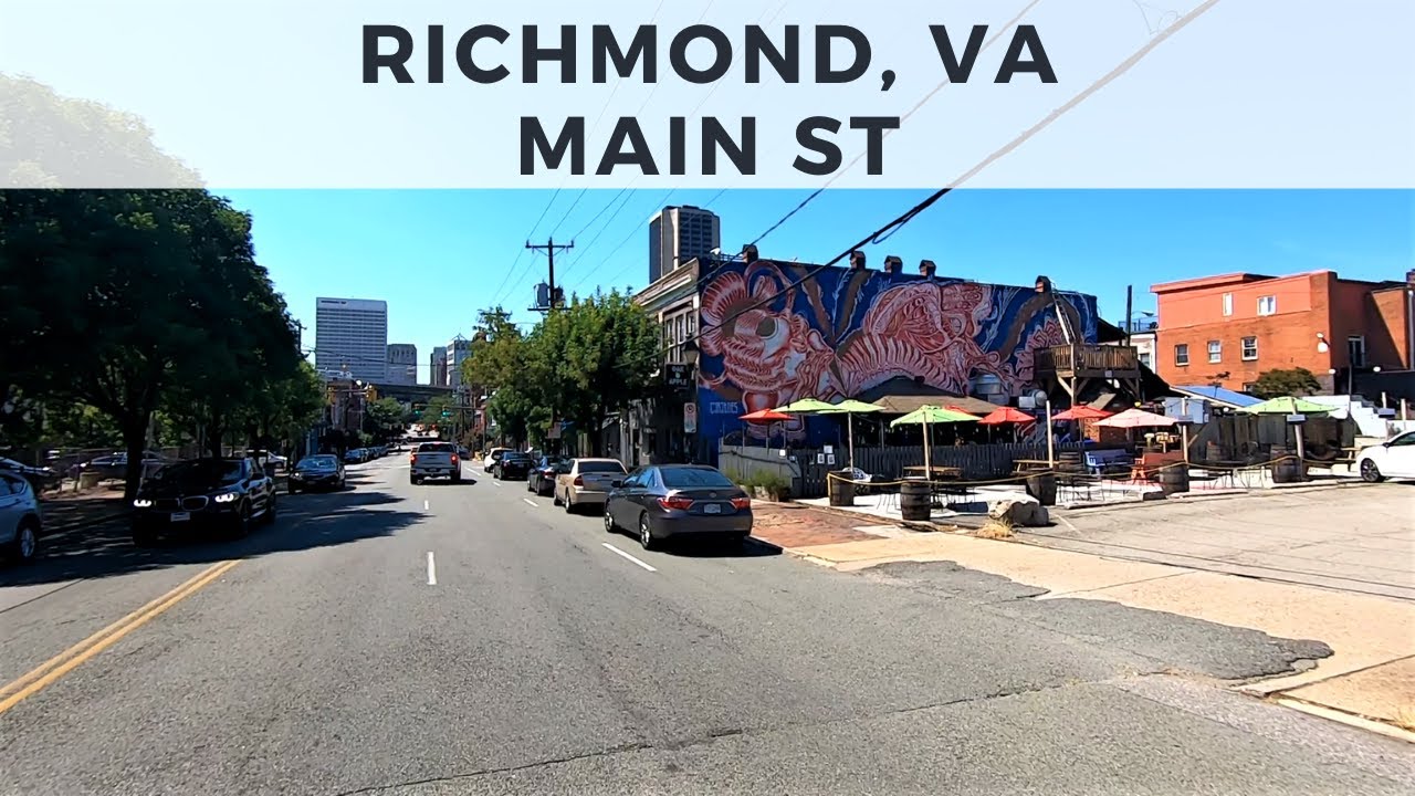 Richmond, VA - Driving on Main St and Ellwood Ave - Shockoe Bottom to Carytown