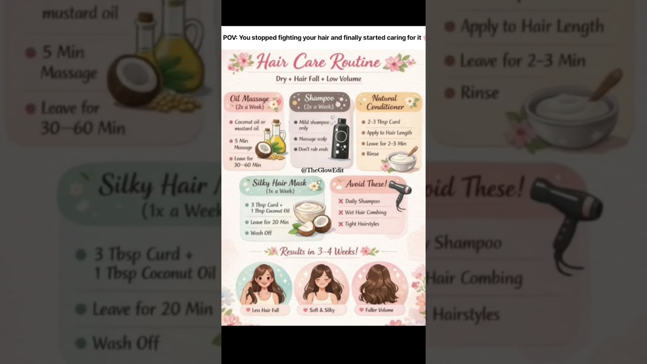 Hair care routine for healthy hair.
