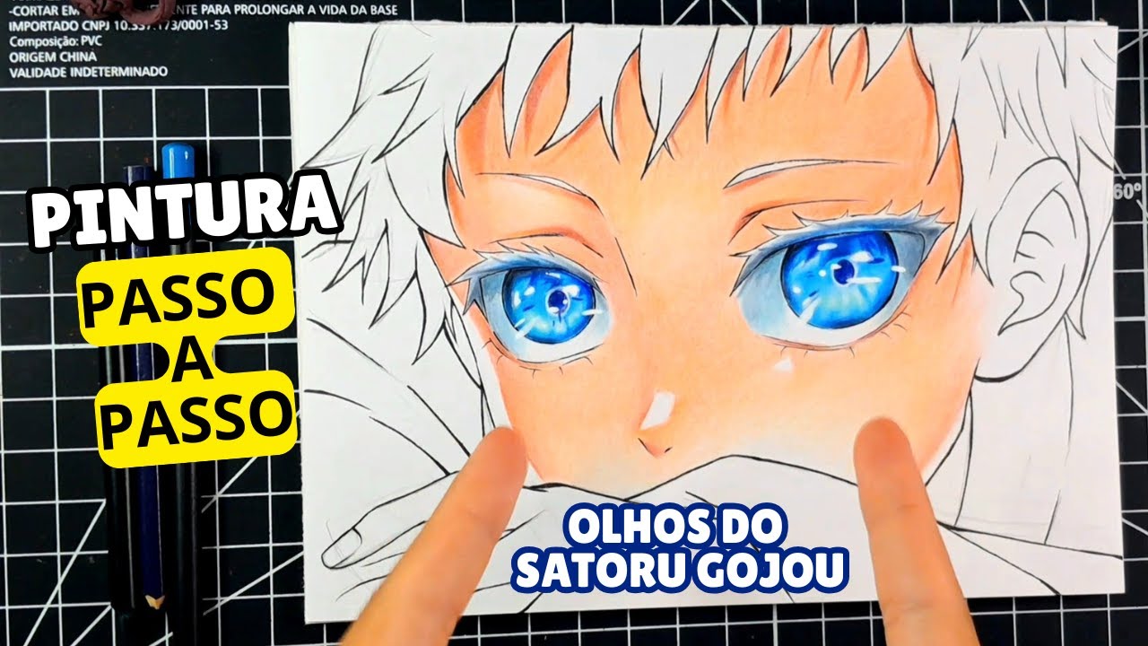 Como colorir os olhos azuis do Gojou sem lápis profissional e de forma fácil...