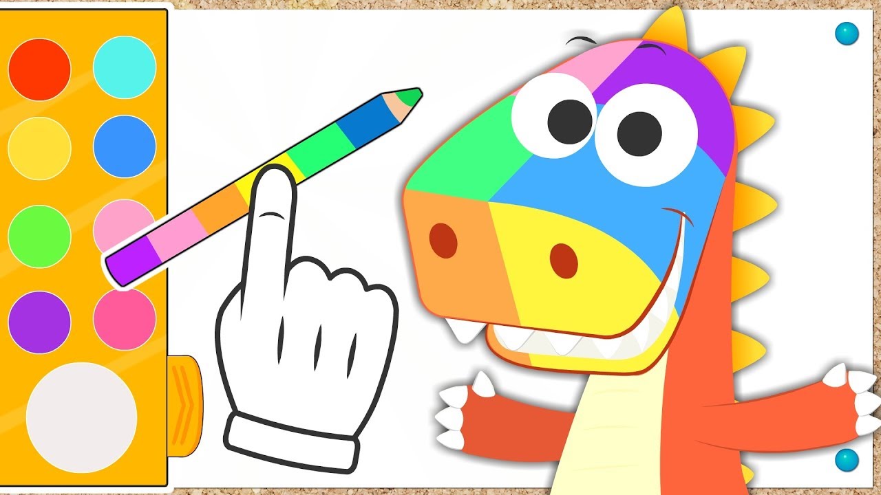 Aprende con Eddie los colores dibujos de flores, pizzas y más 🎨 Eddie el dinosaurio Colorea