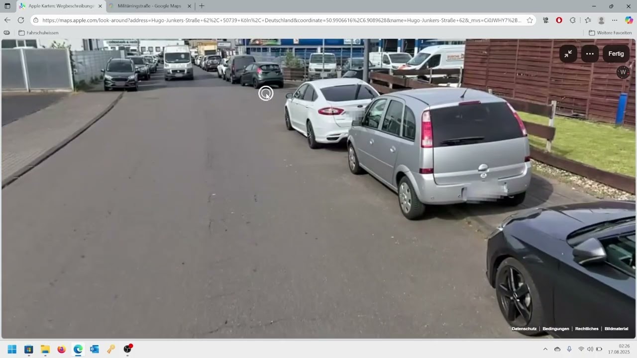 Gesamte Prüfungsstrecke mit Street View Führerschein Klasse B
