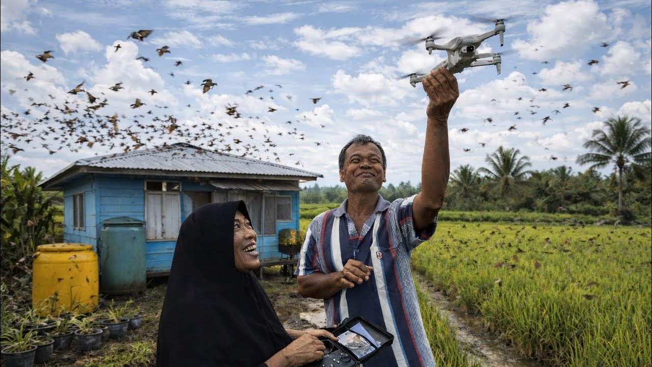 MBAH SRI BELI DRONE UNTUK USIR HAMA EMPRIT PENGANGGU TANAMAN PADI; CERITA TRANSMIGRASI KALIMANTAN