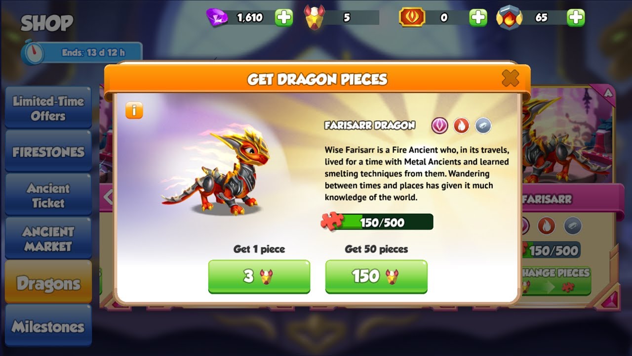 Hatched Valkov Dragon | 150/500 Farisarr Dragon | Dragon Mania Legends