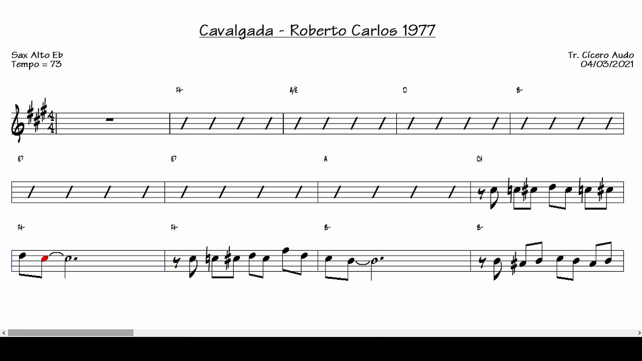 Cavalgada - Roberto Carlos 1977 (Sax Alto Eb) [Partitura playback]