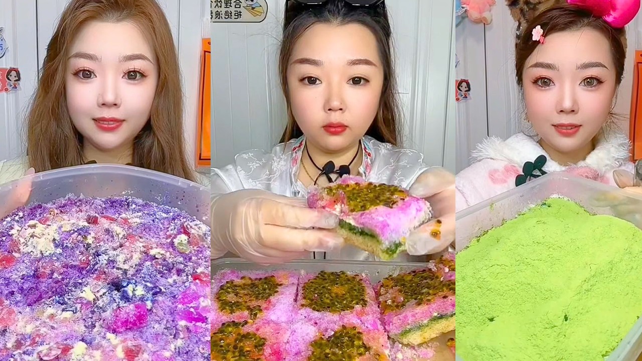 Colorful Frozen Ice Desserts With Crunchy Sweet ASMR