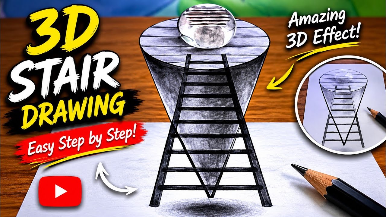 How to make 3d stair drawing||3d stair drawing on the paper for new bignner
