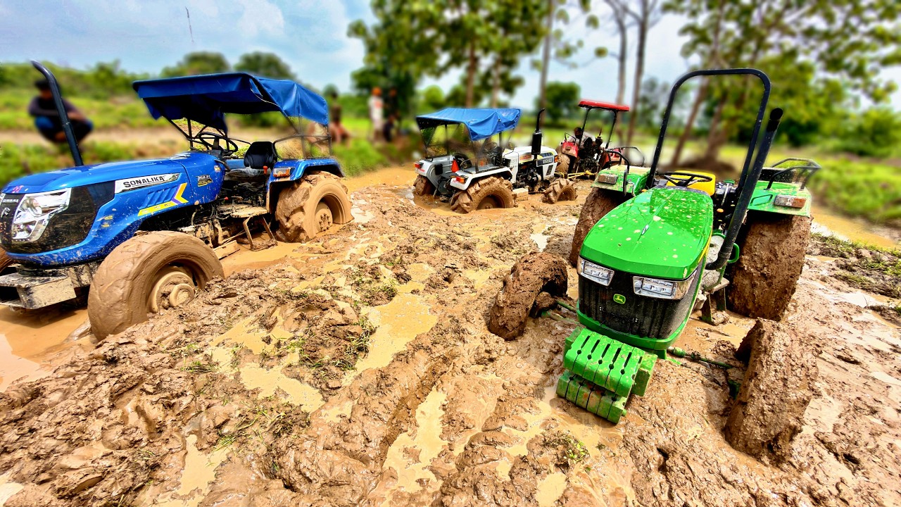 All 4x4 Tractors Got Stuck in Deep Mud! 😱 Who Finally Rescued Them? | Johndeere 5310 crdi