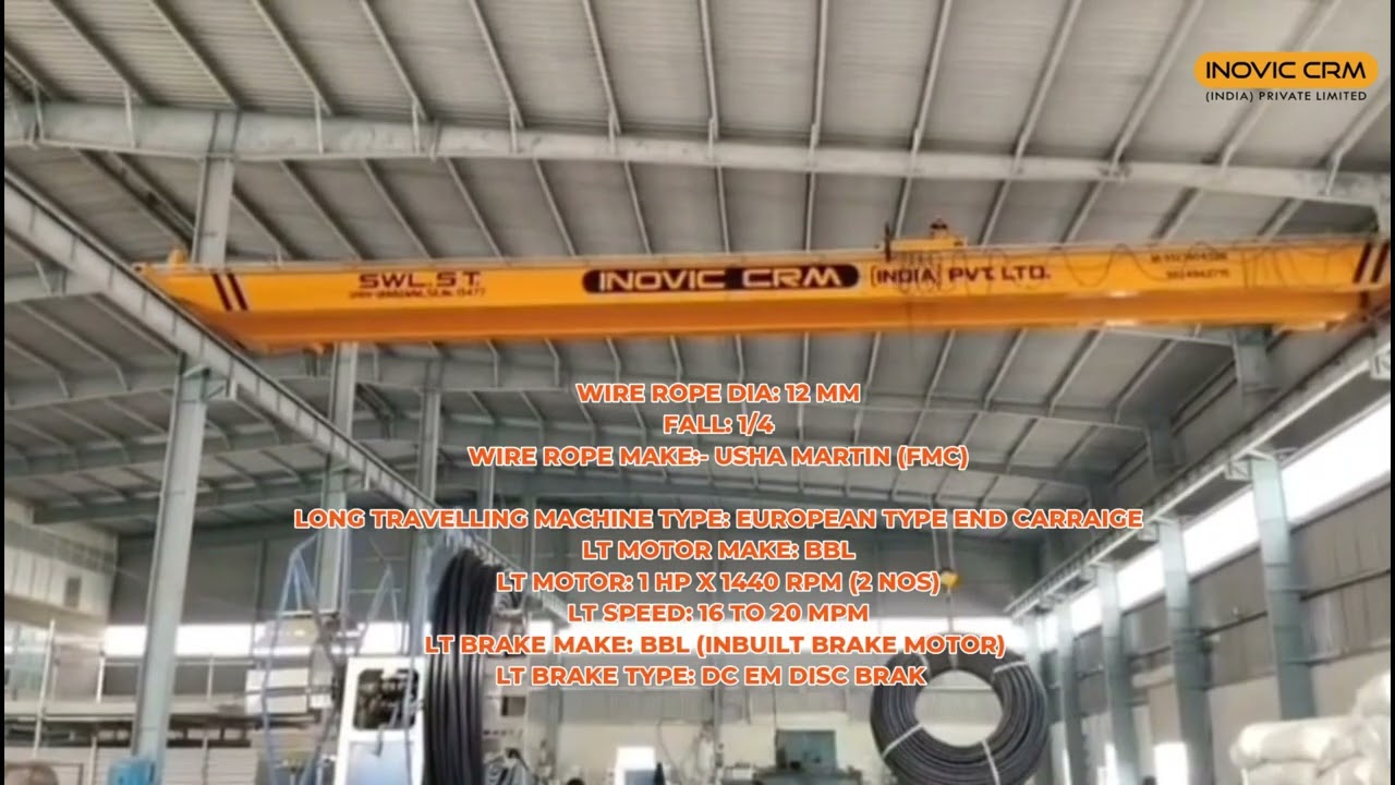 5 Ton Double Girder EOT Crane | 19m Span | 65m Long Travel | 9.5m Lifting Height | Heavy Duty
