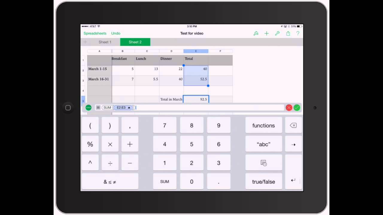 Numbers for iPad: Spreadsheet Functions and Formulas on iPad