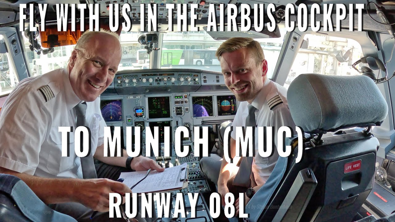 AIRBUS COCKPIT TO MUNICH 🇩🇪(MUC): Sightseeing approach from the alps + landing runway 08L