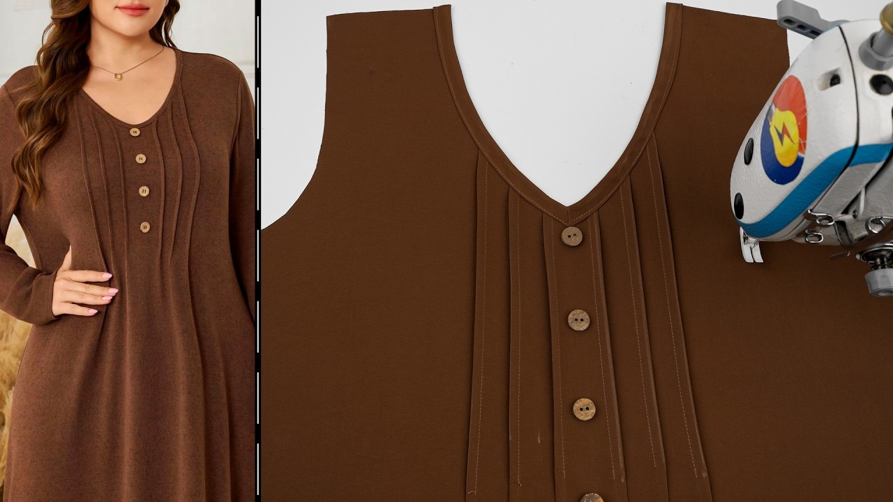 Sewing an Elegant V-Neck with Pin Tucks and Placket: Plus Size Dress Tutorial Sewing
