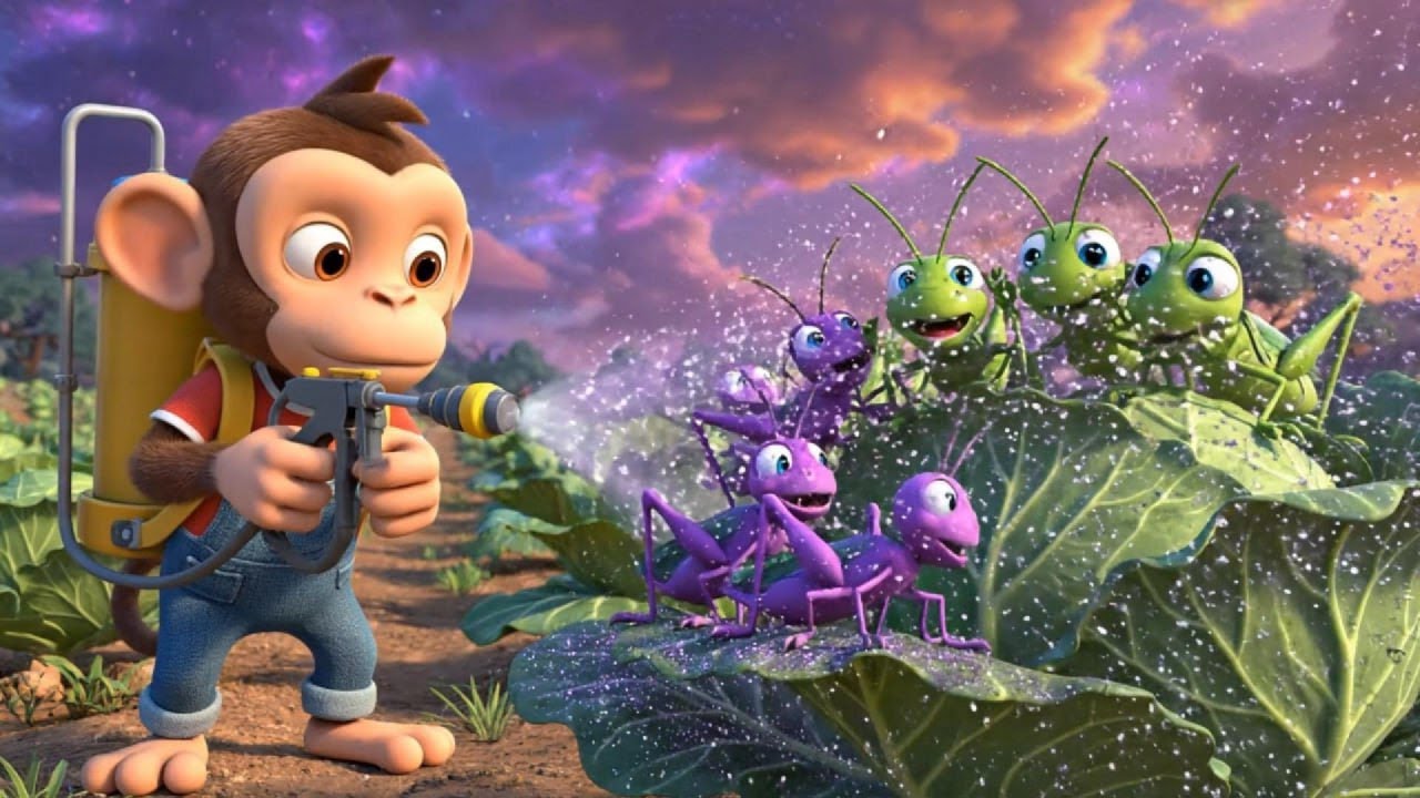 Baby Monkey Protects His Garden from Little Bugs | Kids Storytime