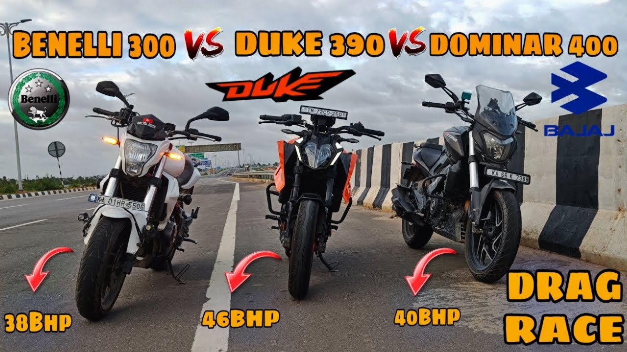 BENELLI 300 VS DUKE 390 VS DOMINAR 400 ( CRAZY DRAG RACE )