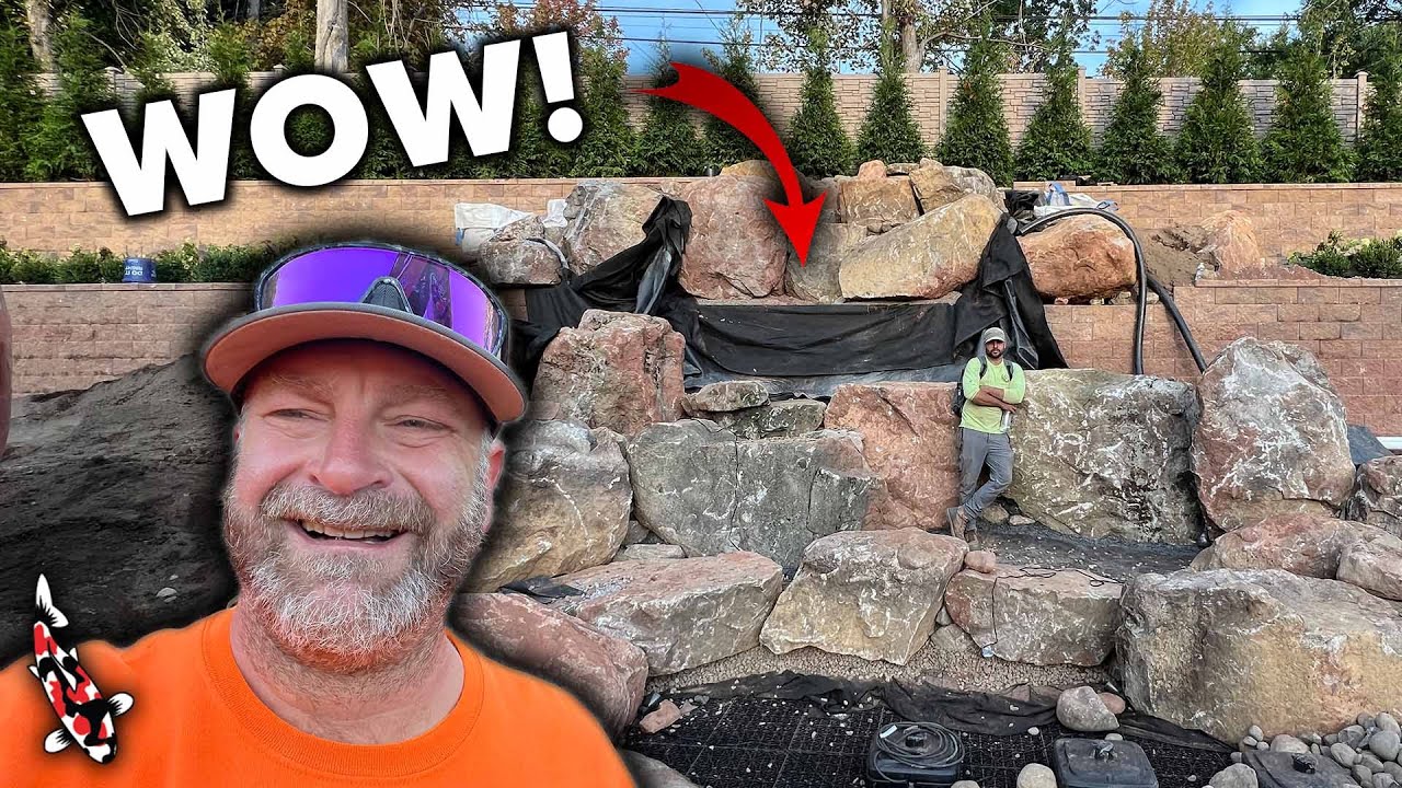 Designing a MASSIVE 20' Tall Waterfall | Rock Placement and Plumbing
