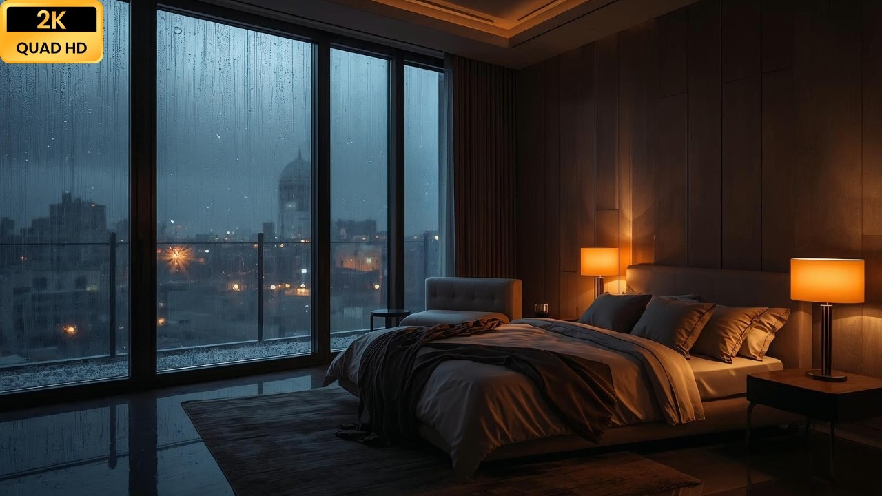 You’re in a Warm Bedroom While Rain Falls Over the City 🌧️ Night Ambience