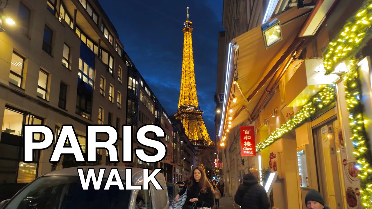 Paris Walking Tour | Sunset to Night Walk from Arc de Triomphe to Eiffel Tower | 4K Video