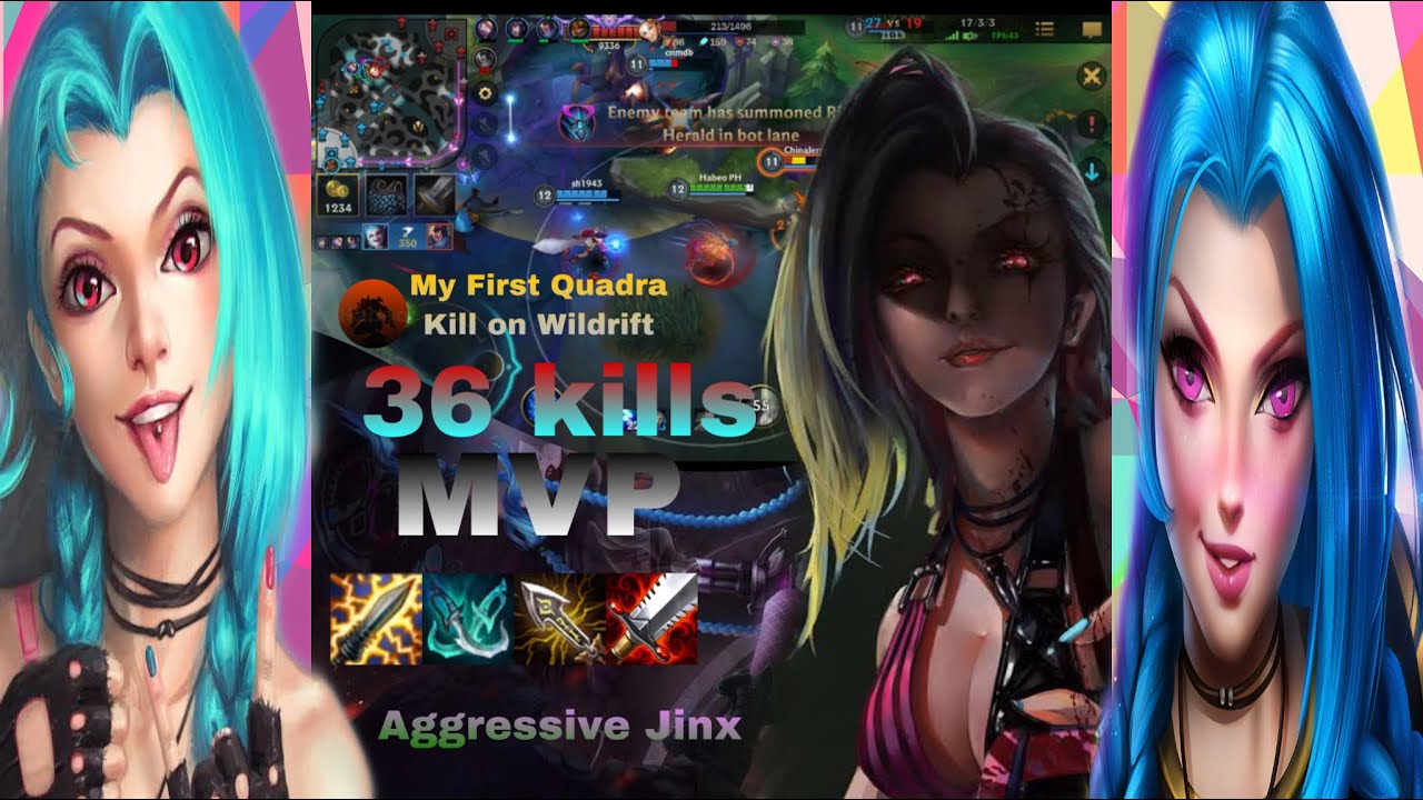 &ldquo;36 Kills&rdquo; Jinx Gameplay &ldquo;3X QuadraKill&rdquo; Aggressive Jinx #WildriftGameplay #JinxGameplay #Wildrift