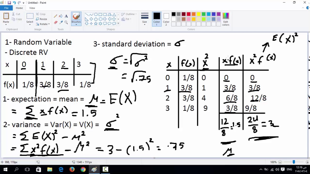 3-  Expectation ( μ ) & Variance ( σ 2 ) & Standard deviation ( σ )