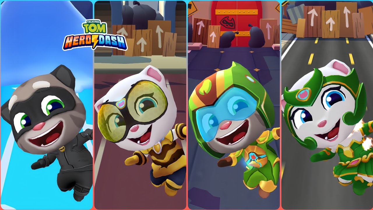 Talking Tom Hero Dash Super Tom Vs Queenbea Angela Vs Planet Power Tom Vs Emerald Angela Gameplay