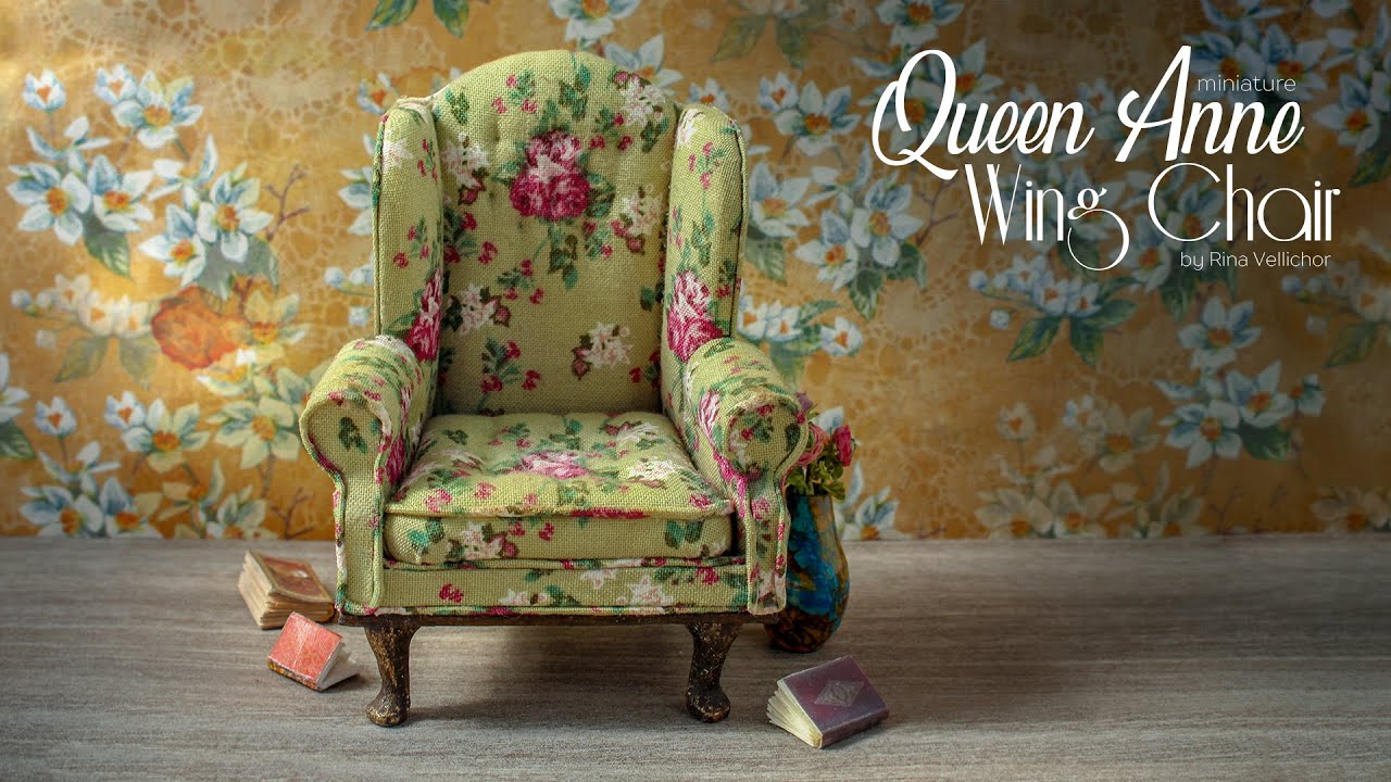Miniature Queen Anne Wing Chair for dollhouse 😍 Full tutorial + template