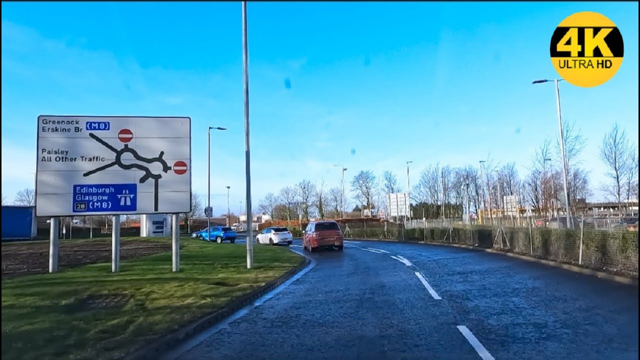 Glasgow Airport Drop Off to Hillington Braehead A736 | 4K