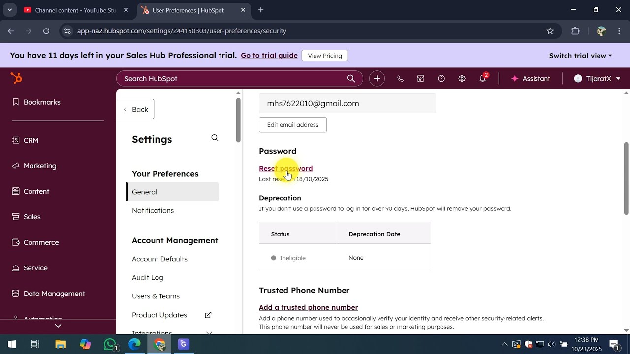 Как сбросить пароль Hubspot