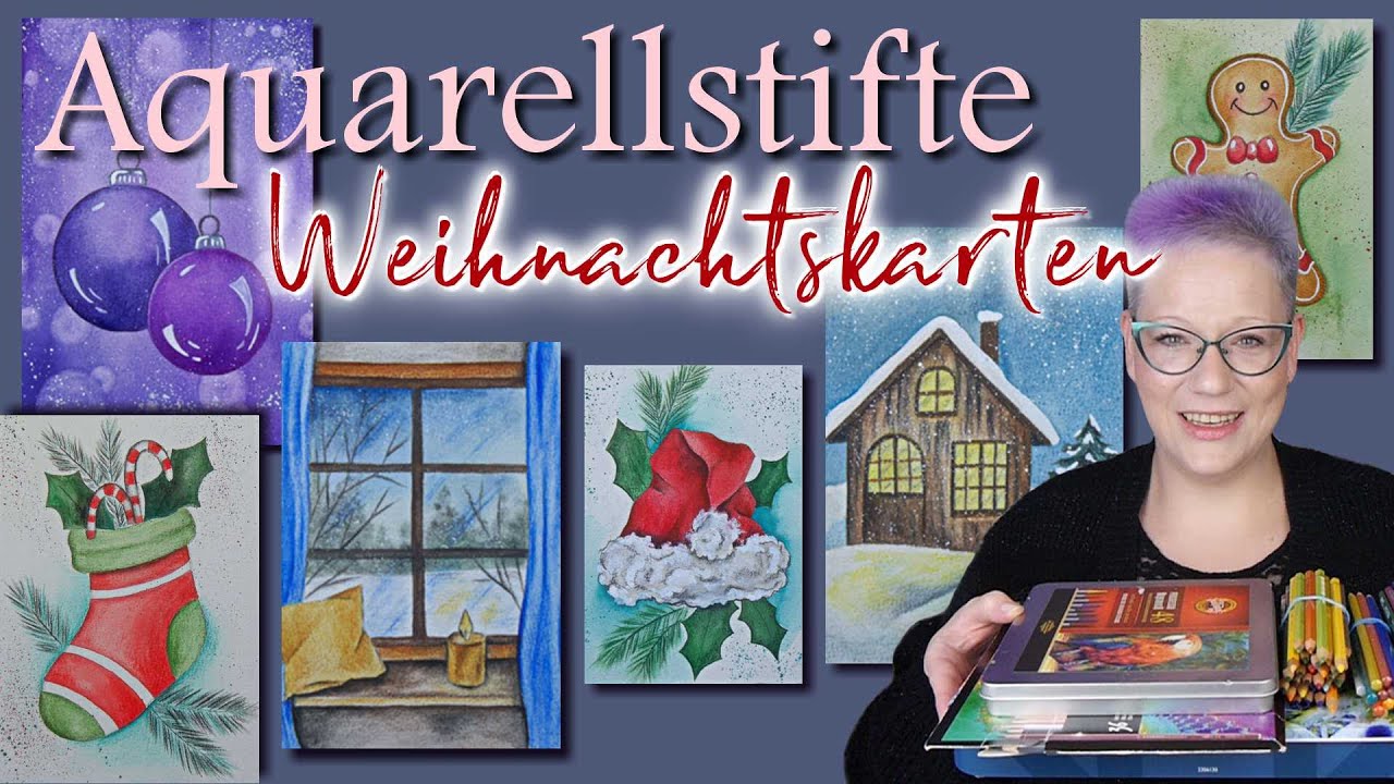 Mit verschiedenen❤️Aquarellstiften❤️(günstig/teuer) & zufälligen Motiven Weihnachtskarten malen