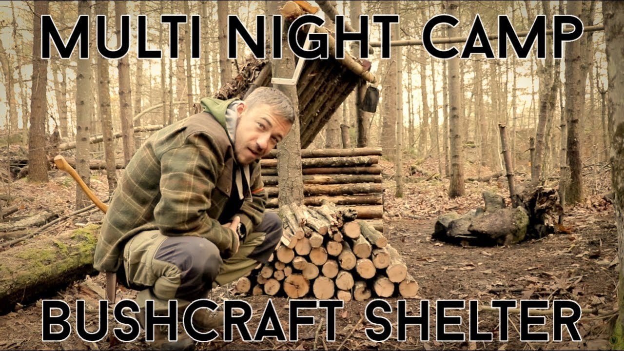 SOLO BUSHCRAFT CAMP - NATURAL SHELTER, MINIMAL GEAR - FROM BEGINNING TO END!  THE MOVIE