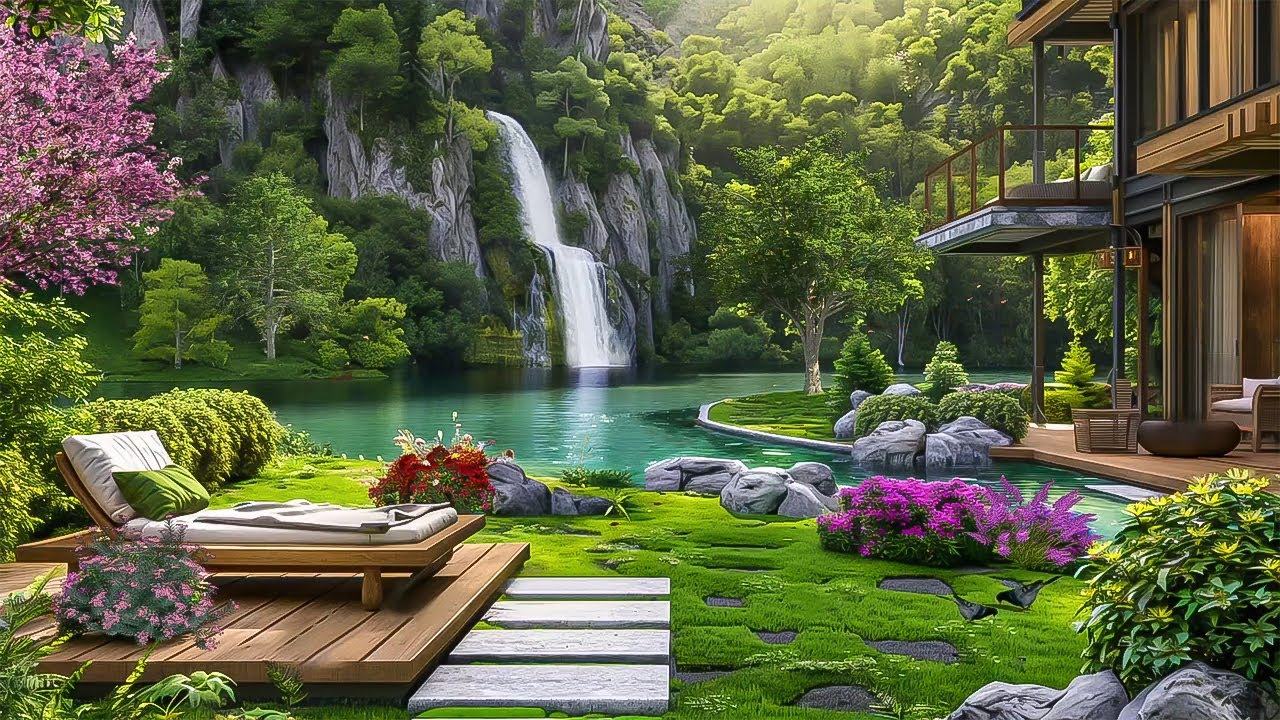 Peaceful Garden Space🌸Relax & Heal with the Sound of Birds Singing & the Sound of Flowing Waterfalls