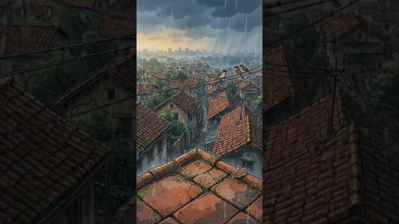 Rain on Old Tiles | Monsoon Evening | Ghibli Style#shorts