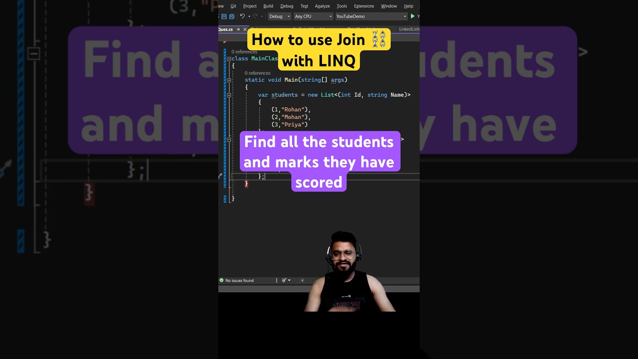 #day94 - How to use Join within #linq | Find students and marks they scored #coding #csharp #dotnet