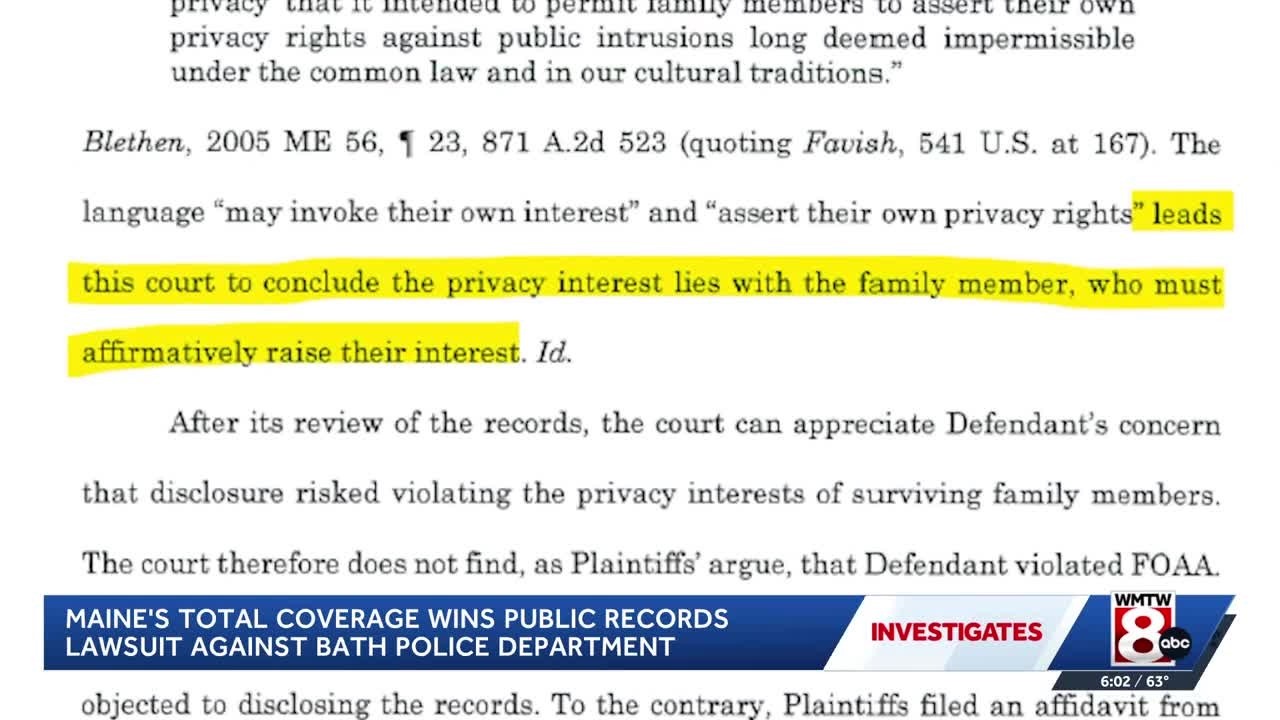 Judge orders Bath police to release minimally redacted records to WMTW, The Times Record
